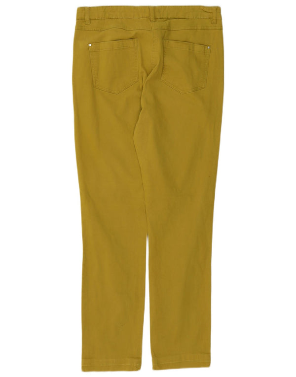 M&Co Womens Slim Casual Trousers UK 14 Large W32 L28 Yellow Cotton