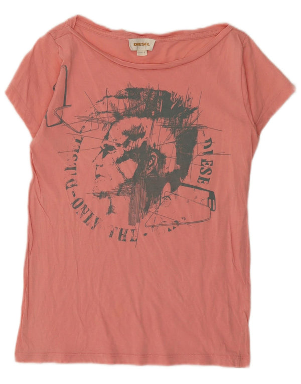 Diesel Γυναικείο γραφικό T-Shirt Top UK 10 Small Pink