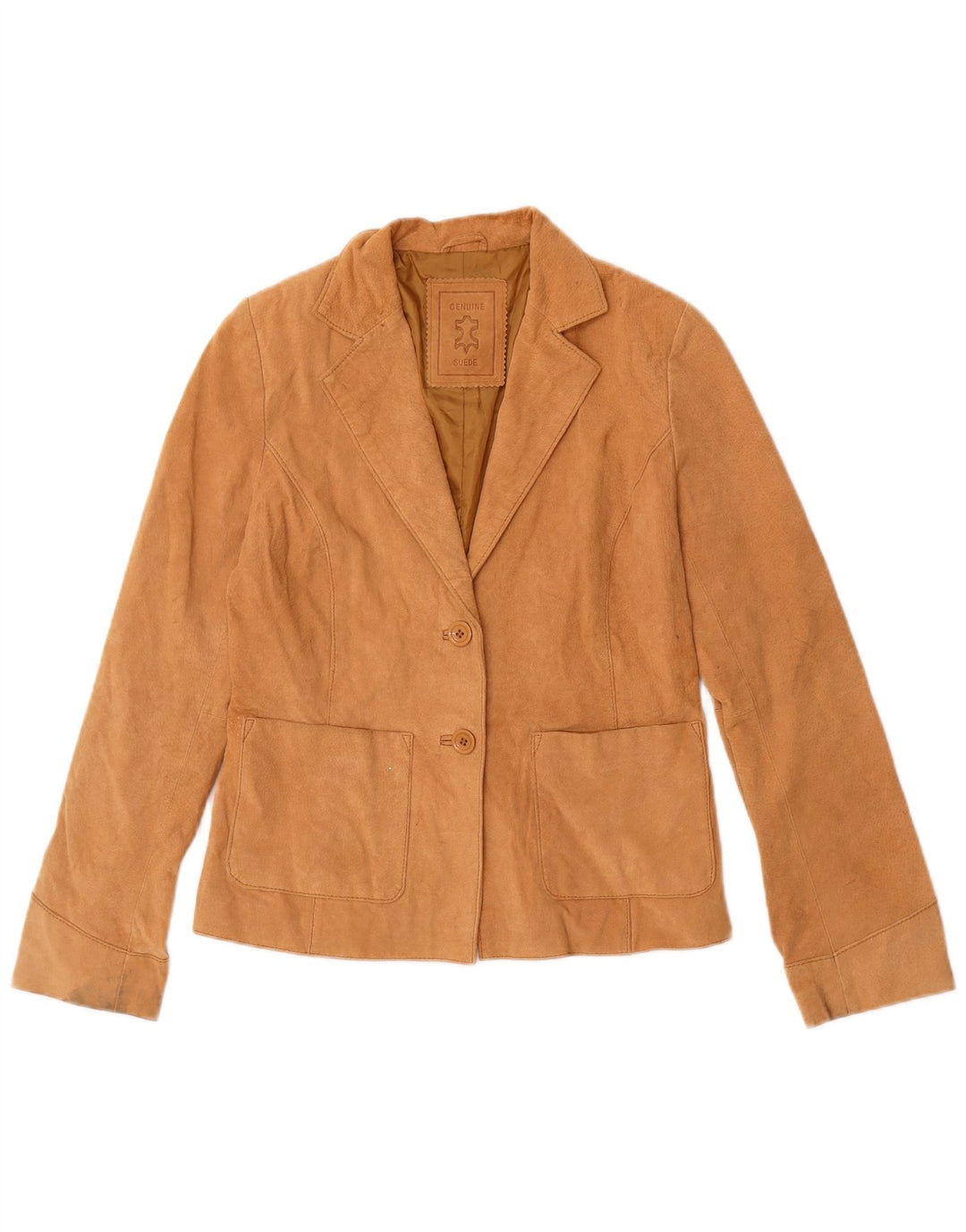 VINTAGE Womens Blazer 2 Button Blazer Jacket UK 12 Medium Brown Leather