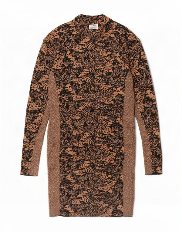 Женское платье-футляр Zara UK 12 с длинным рукавом, средний коричневый, вискоза с цветочным принтом