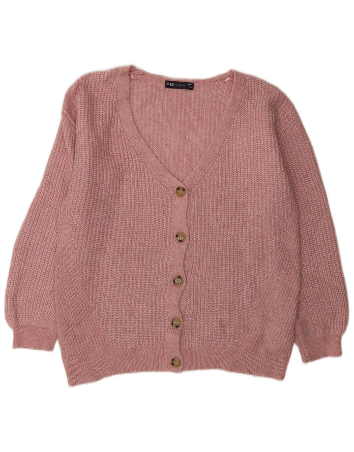 Marks & Spencer Womens Oversized Cardigan Sweater UK 10 Small Pink Acrylic