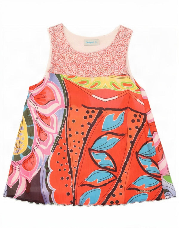 Desigual Femme Graphic Blouse Top UK 12 Medium Multicolore Floral