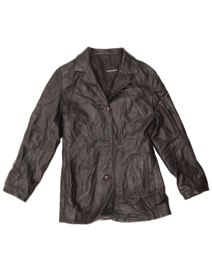 Chaqueta tipo blazer de cuero con 3 botones para mujer Equipe IT 44 Cuero negro mediano
