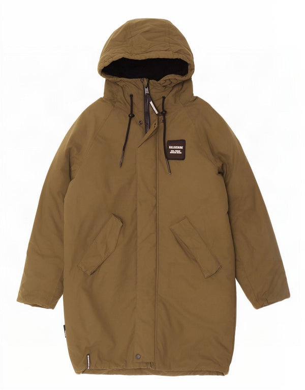 KHUJO Mens Hooded Loose Fit Padded Coat UK 36 Small Khaki Cotton