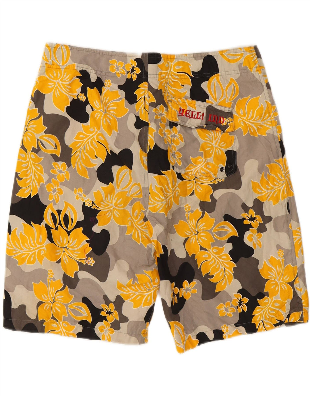 YELL! Mens Swimming Shorts XL Yellow Floral Polyester Vintage Yell! and Second-Hand Yell! from Messina Hembry 