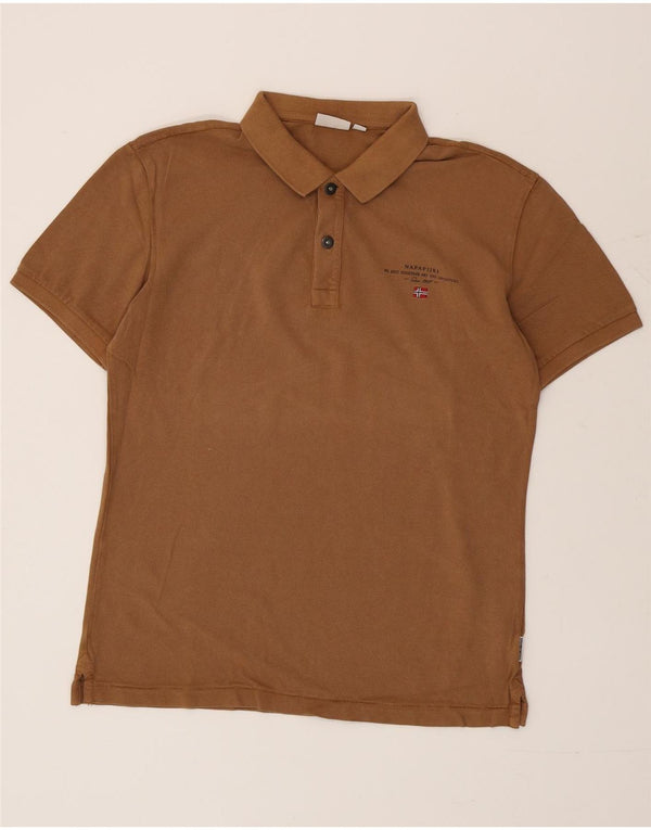 Napapijri Mens Polo Shirt Large Brown Cotton