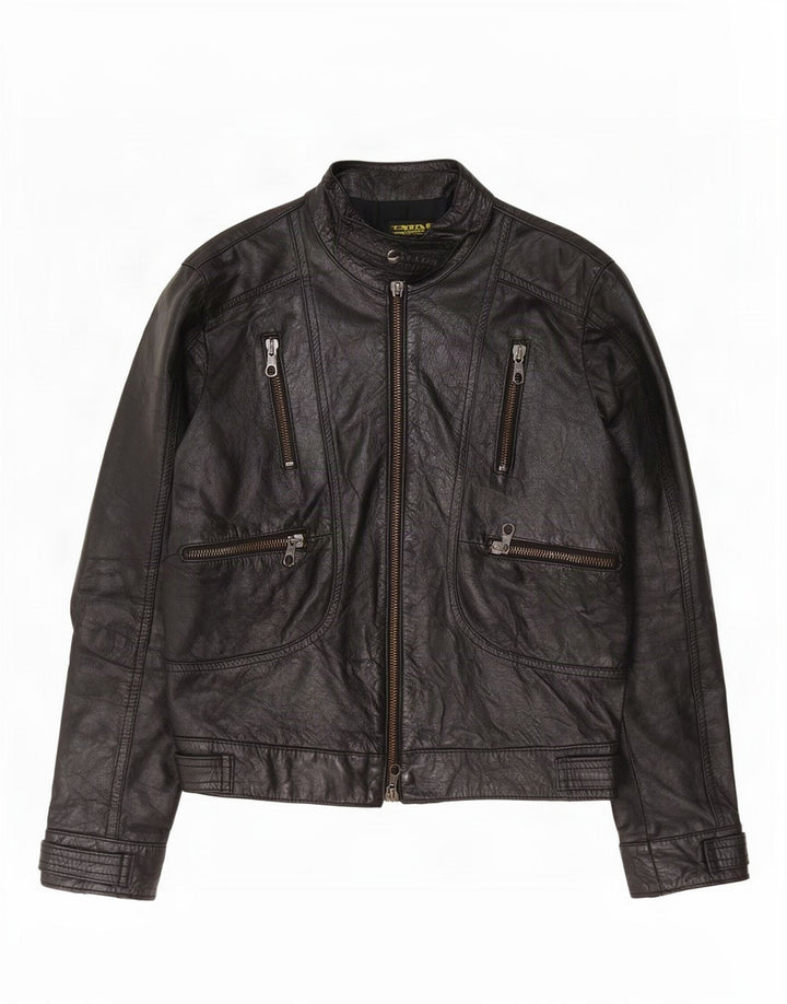 Jaqueta de couro masculina vintage IT 50 grande preta