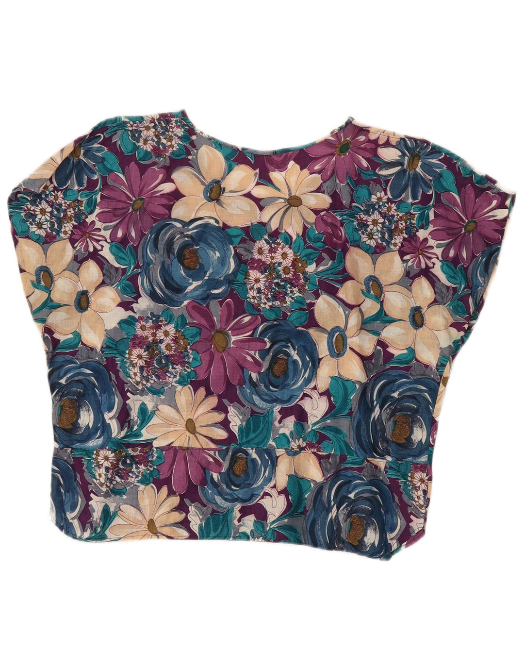 VINTAGE Damen Crop Bluse Top UK 14 Medium Mehrfarbig geblümt