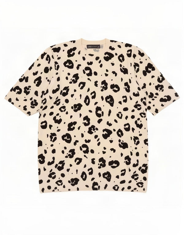 Marks & Spencer Womens T-Shirt Top UK 16 Large White Animal Print Viscose