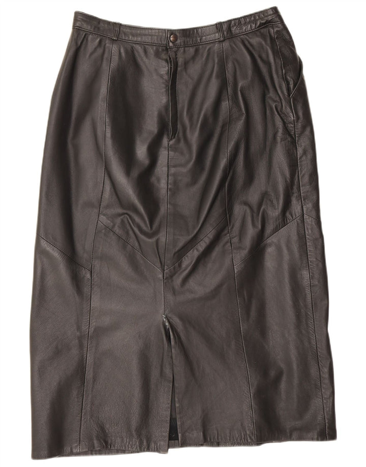 Saia de couro feminina vintage IT 42 médio W28 preta