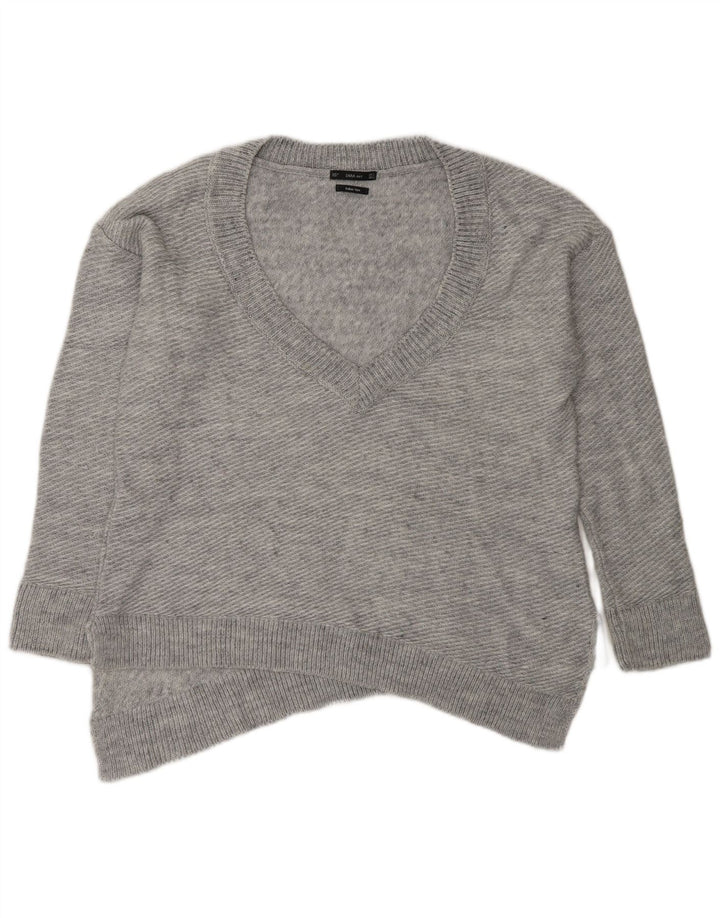 Zara Pull asymétrique surdimensionné à col en V pour femme UK 10 Petit Gris