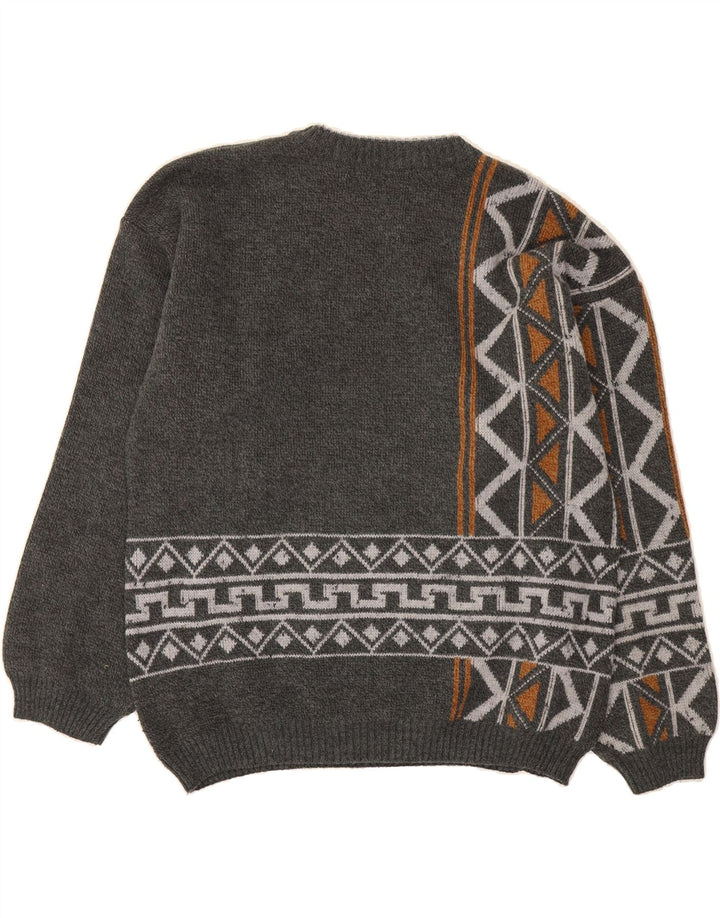 CARDUCCI Mens Crew Neck Jumper Sweater Large Grey Fair Isle Polyacrylic Vintage Carducci and Second-Hand Carducci from Messina Hembry 