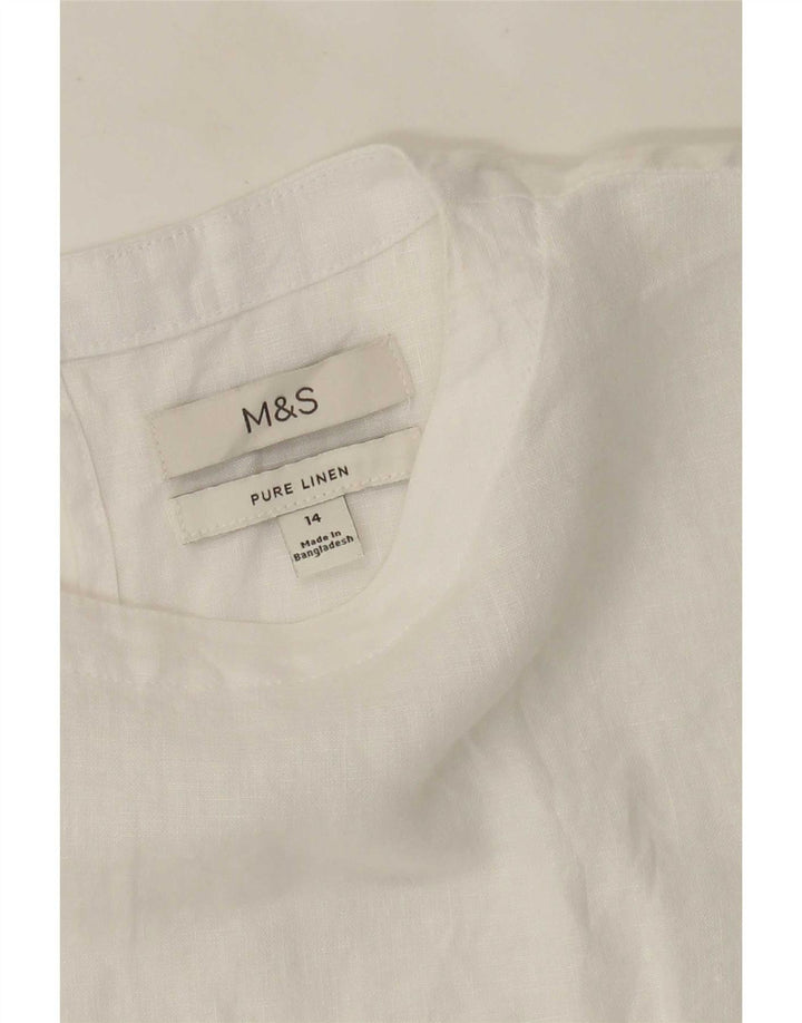 Marks & Spencer Womens Oversized Blouse Top UK 14 Large White Linen