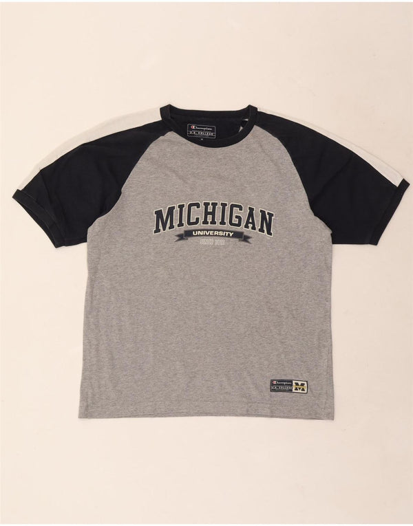 T-shirt grafica Champion da uomo Michigan, top in cotone color block grigio medio