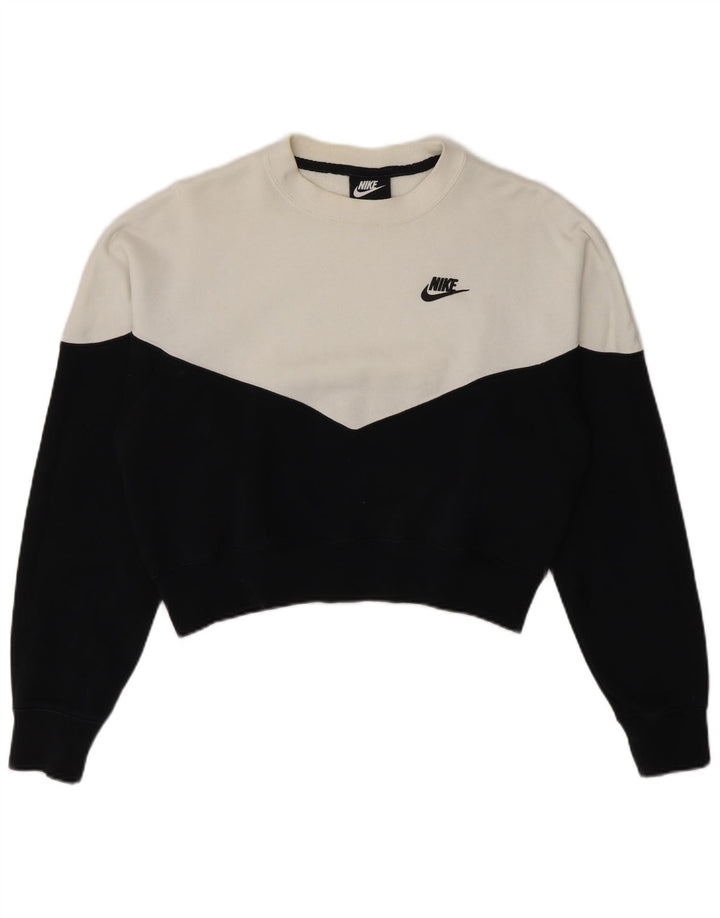 Nike Womens Crop Sweatshirt Jumper UK 14 Medium Black Colourblock