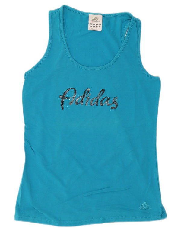 Adidas Womens Graphic Vest Top UK 14 Medium  Blue