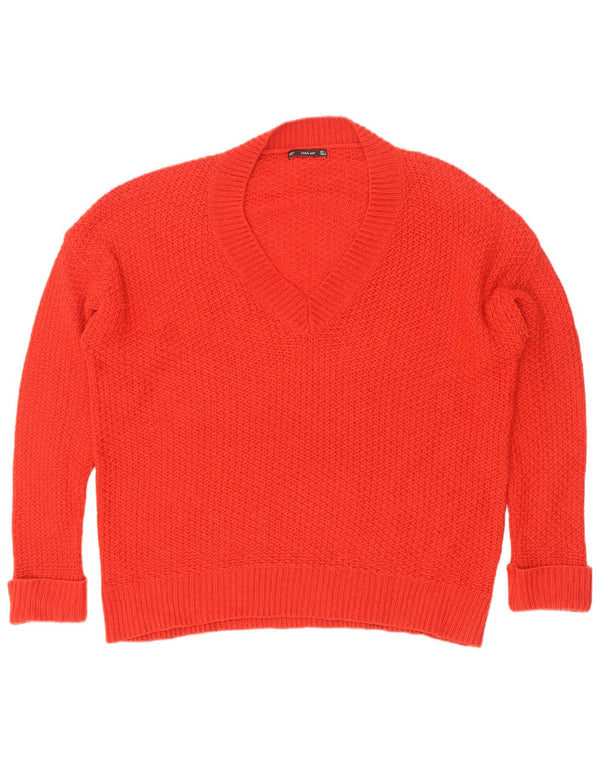 Zara Womens Oversized V-Neck Jumper Sweater UK 10 Small Red