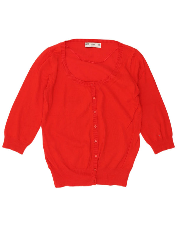 Pulover cardigan pentru femeie Zara cu mâneci 3/4 UK 12 bumbac roșu mediu