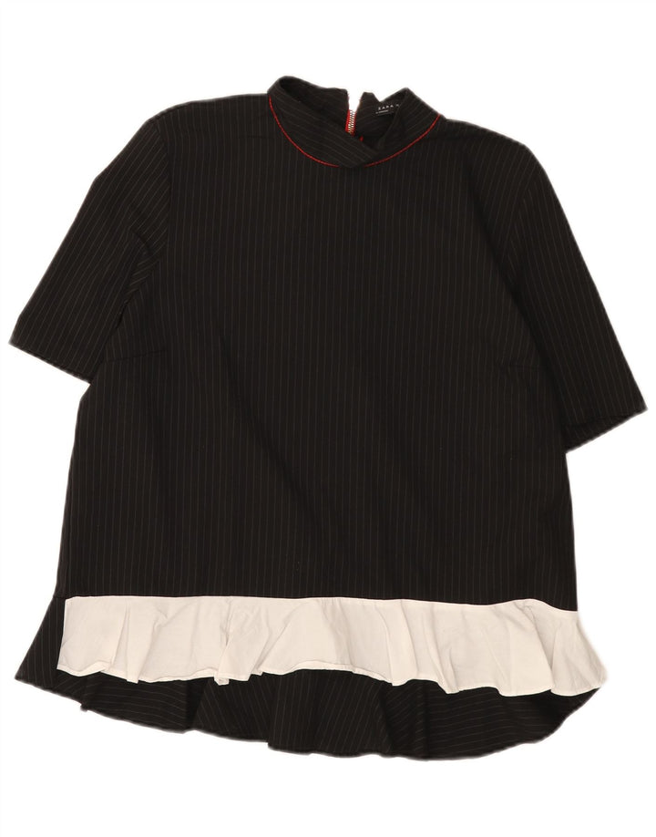 Zara Womens Blouse Top UK 14 Medium Black Colourblock Polyester