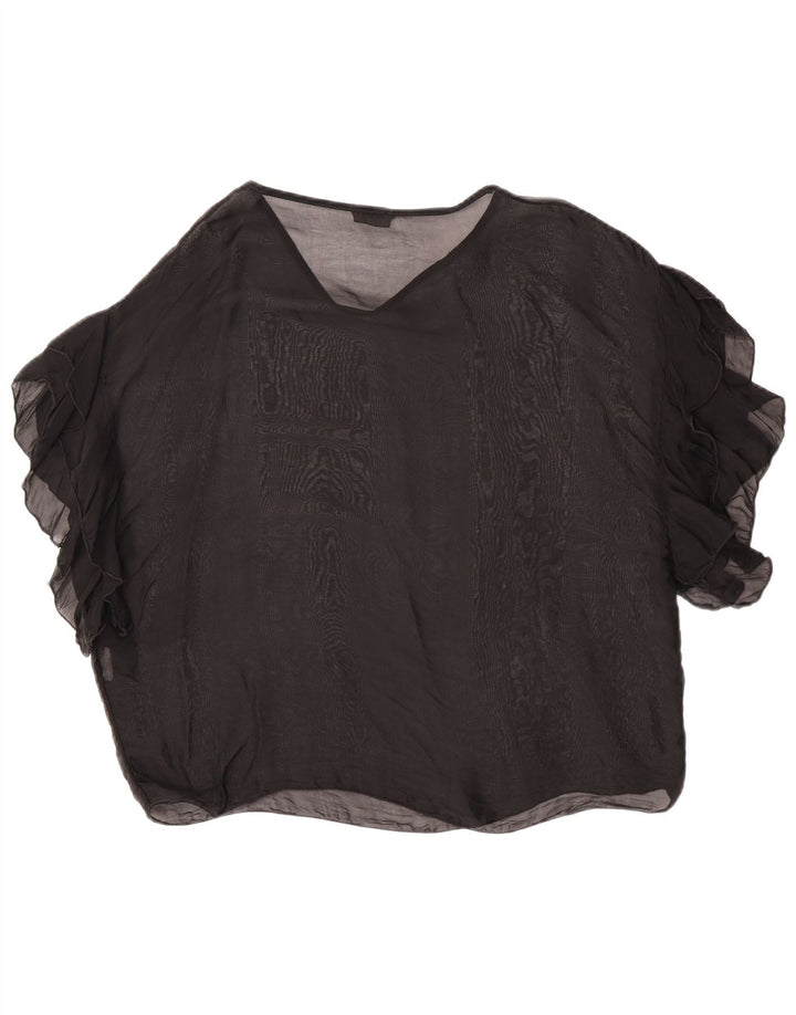 King Kong Womens See Through Oversized Blouse Top UK 10 Small Black Silk