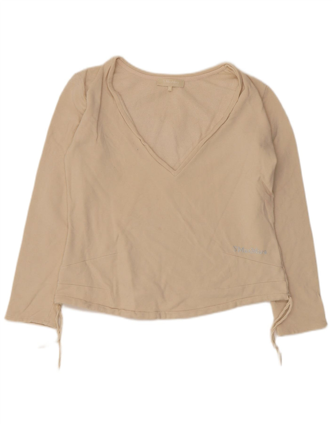 Max Mara Damen Top Langarm UK 10 Small Beige Baumwolle