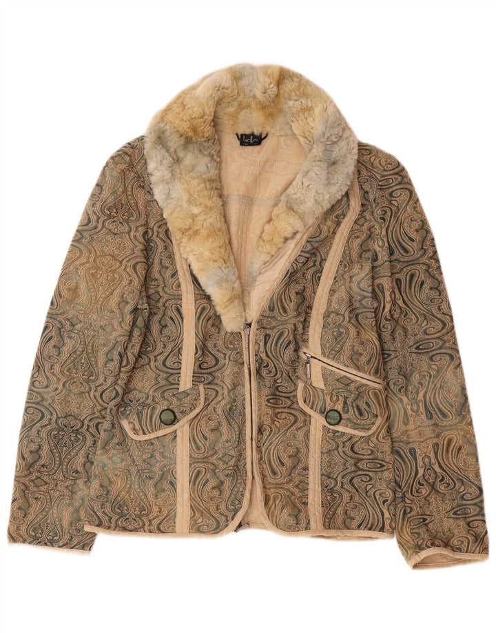 Kello Womens Full Zip Blazer Jacket UK 14 Medium Beige Paisley