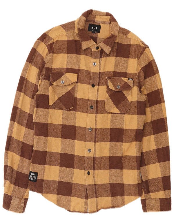 HUF Mens Flannel Shirt Large Brown Gingham Cotton