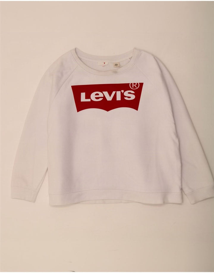 Levi's Donna Felpa oversize con grafica Maglione UK 16 Large Cotone bianco