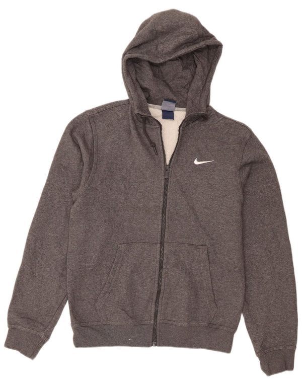Suéter masculino Nike com capuz e zíper pequeno algodão manchado cinza