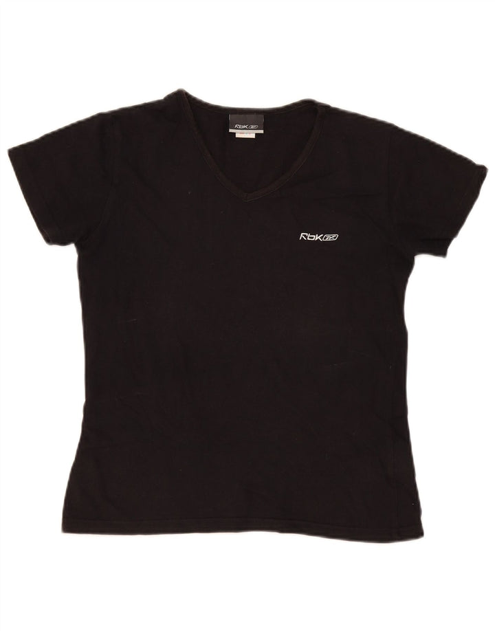 Reebok Dame T-Shirt Top UK 12 Medium Sort Bomuld