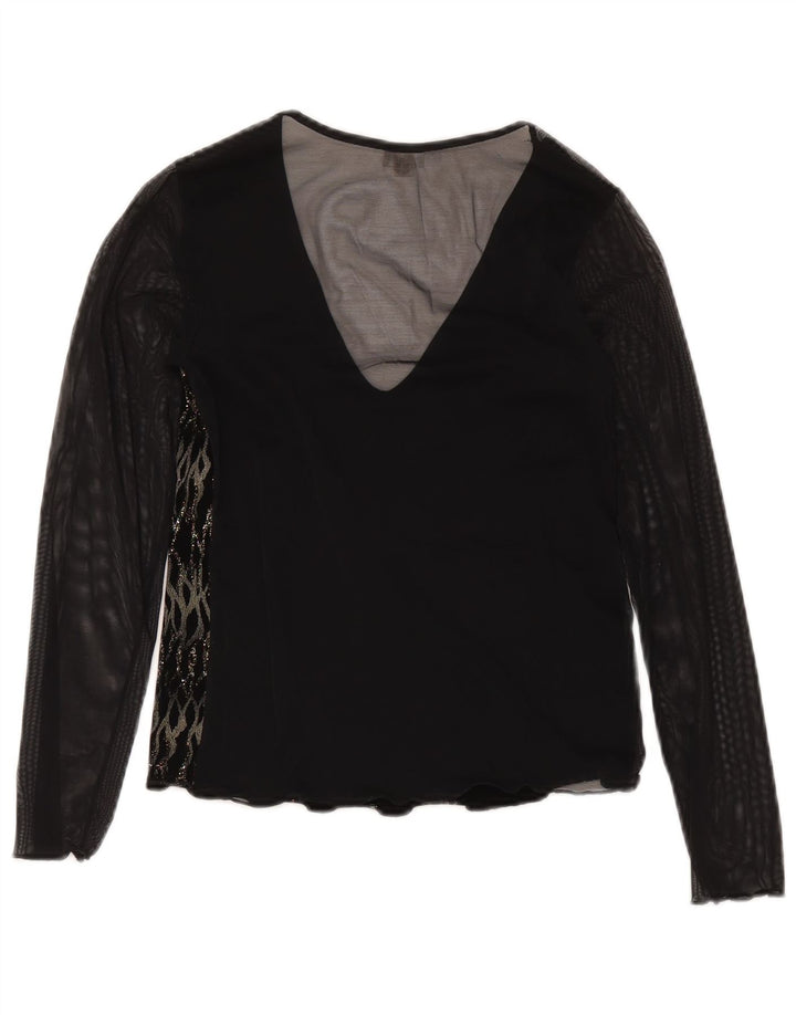 Yamamay Womens Long Sleeve See Through Top UK 12 Medium Black Striped