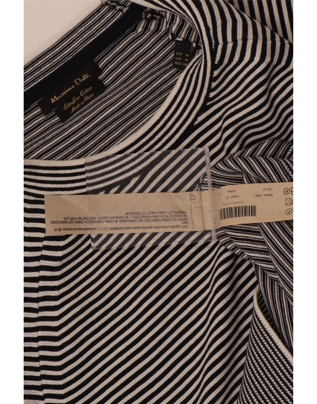 Massimo Dutti Mens Crew Neck Jumper Sweater Medium Blue Pinstripe Cotton