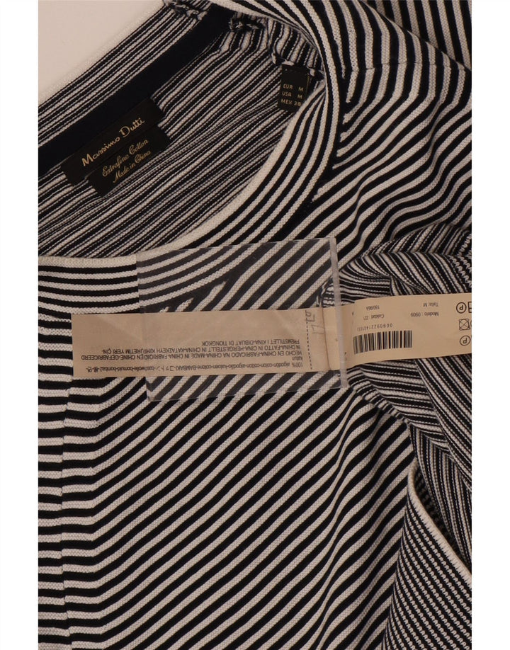 Massimo Dutti Mens Crew Neck Jumper Sweater Medium Blue Pinstripe Cotton