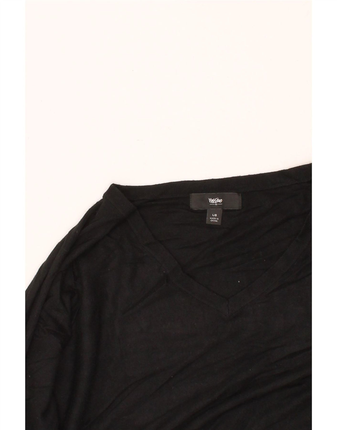 MOSSIMO Womens Longline V-Neck Jumper Sweater UK 16 Large Black Nylon Vintage Mossimo and Second-Hand Mossimo from Messina Hembry 