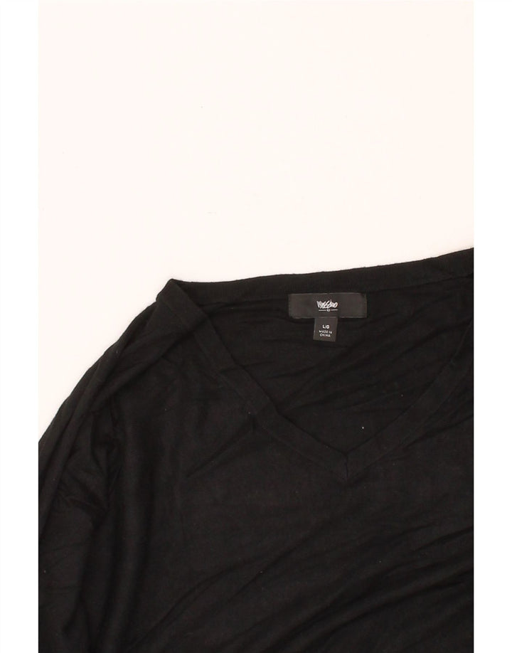 MOSSIMO Womens Longline V-Neck Jumper Sweater UK 16 Large Black Nylon Vintage Mossimo and Second-Hand Mossimo from Messina Hembry 
