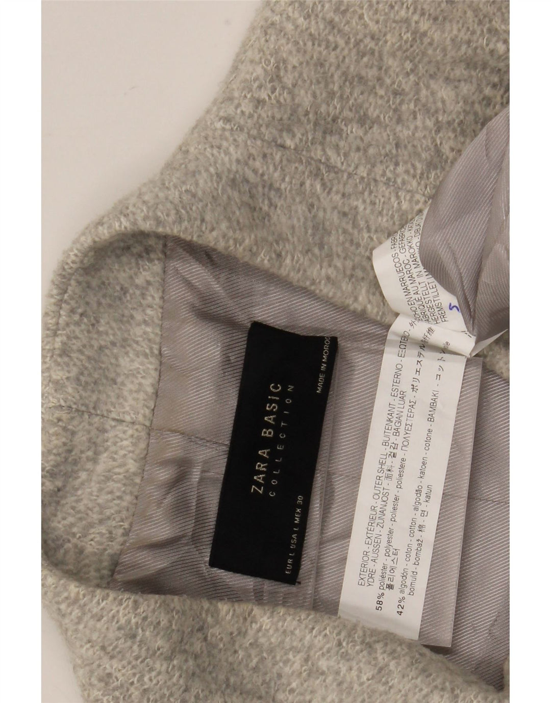 Zara Dame Overfrakke UK 14 Stor Grå Polyester