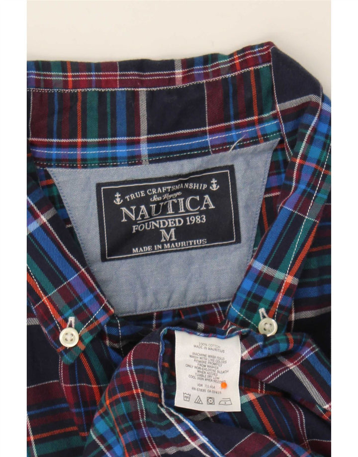 Camisa Nautica Hombre Mediana Azul Marino Cuadros Algodón