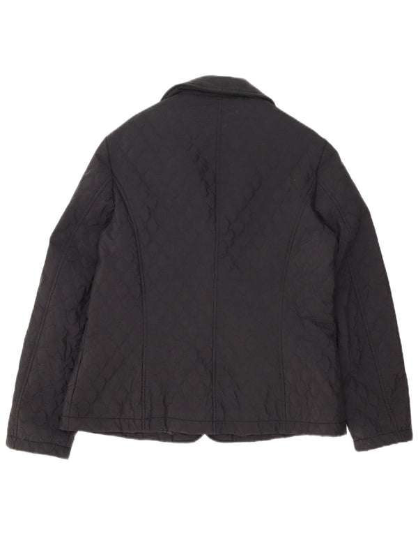 cherie Womens 4 Button Quilted Blazer Jacket IT 46 Large Black Cotton