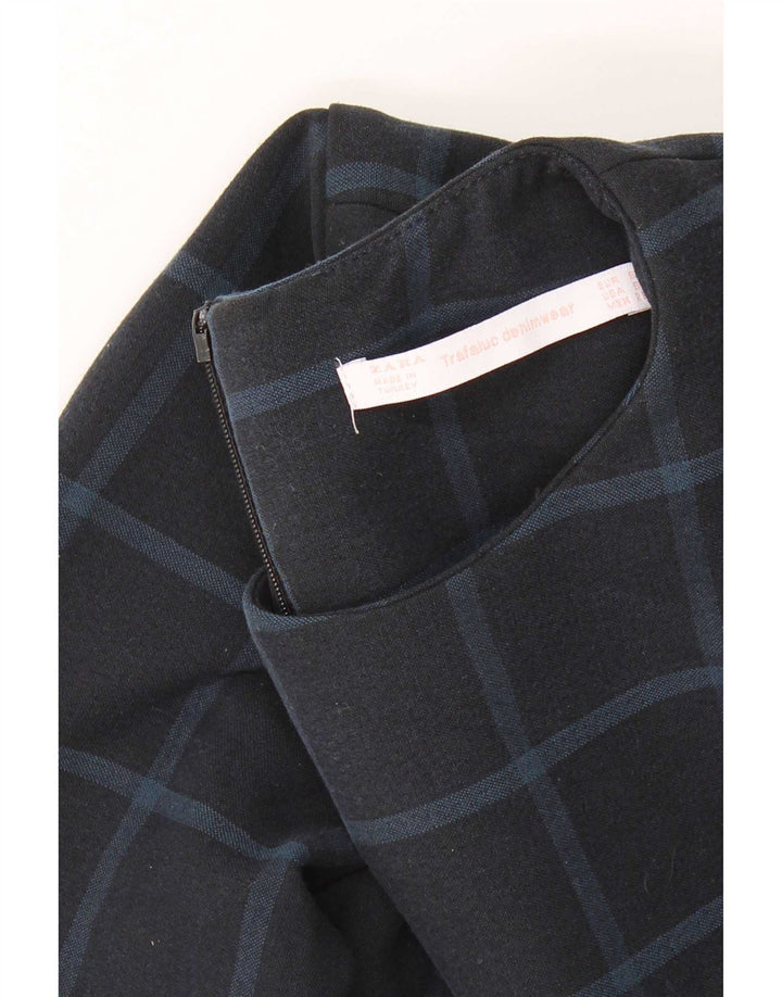 Zara Womens Long Sleeve Shift Dress UK 10 Small Navy Blue Check