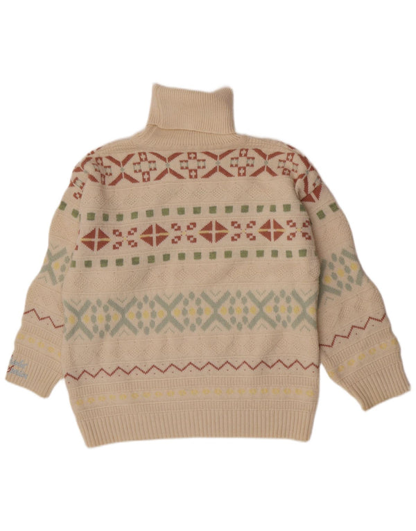 vintage Femmes Roll Neck Jumper Pull UK 16 Grand Blanc Fair Isle