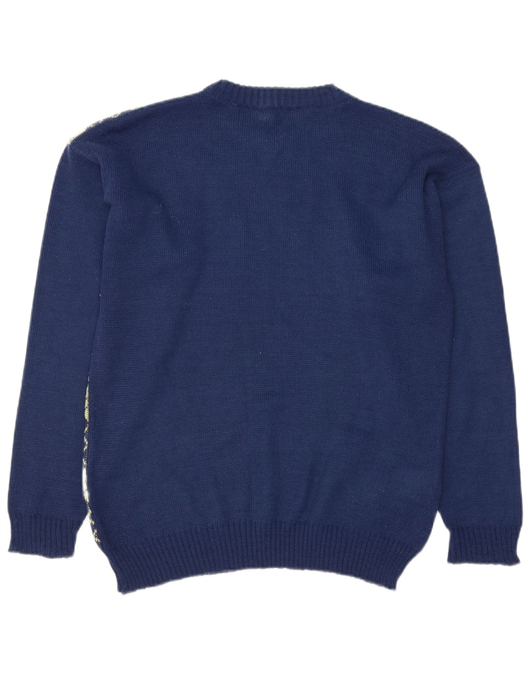 Vintage Mens Boat Neck Jumper Sweater Medium Navy Blue Argyle/Diamond