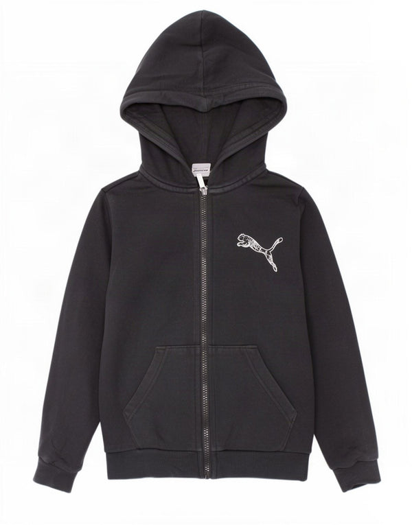 Felpa con cappuccio e zip grafica Puma da bambino 9-10 anni in cotone nero