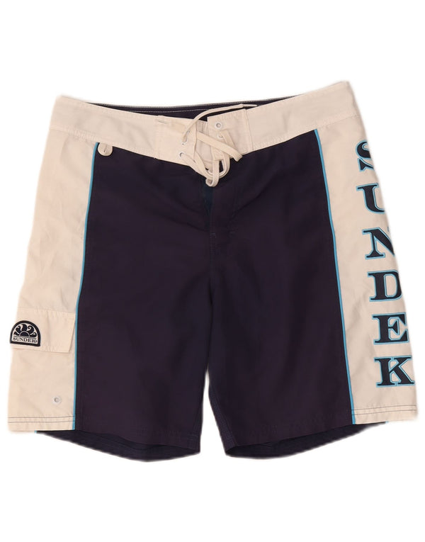 Sundek Mens Graphic Swimming Shorts Medium Navy Blue Colourblock Polyester