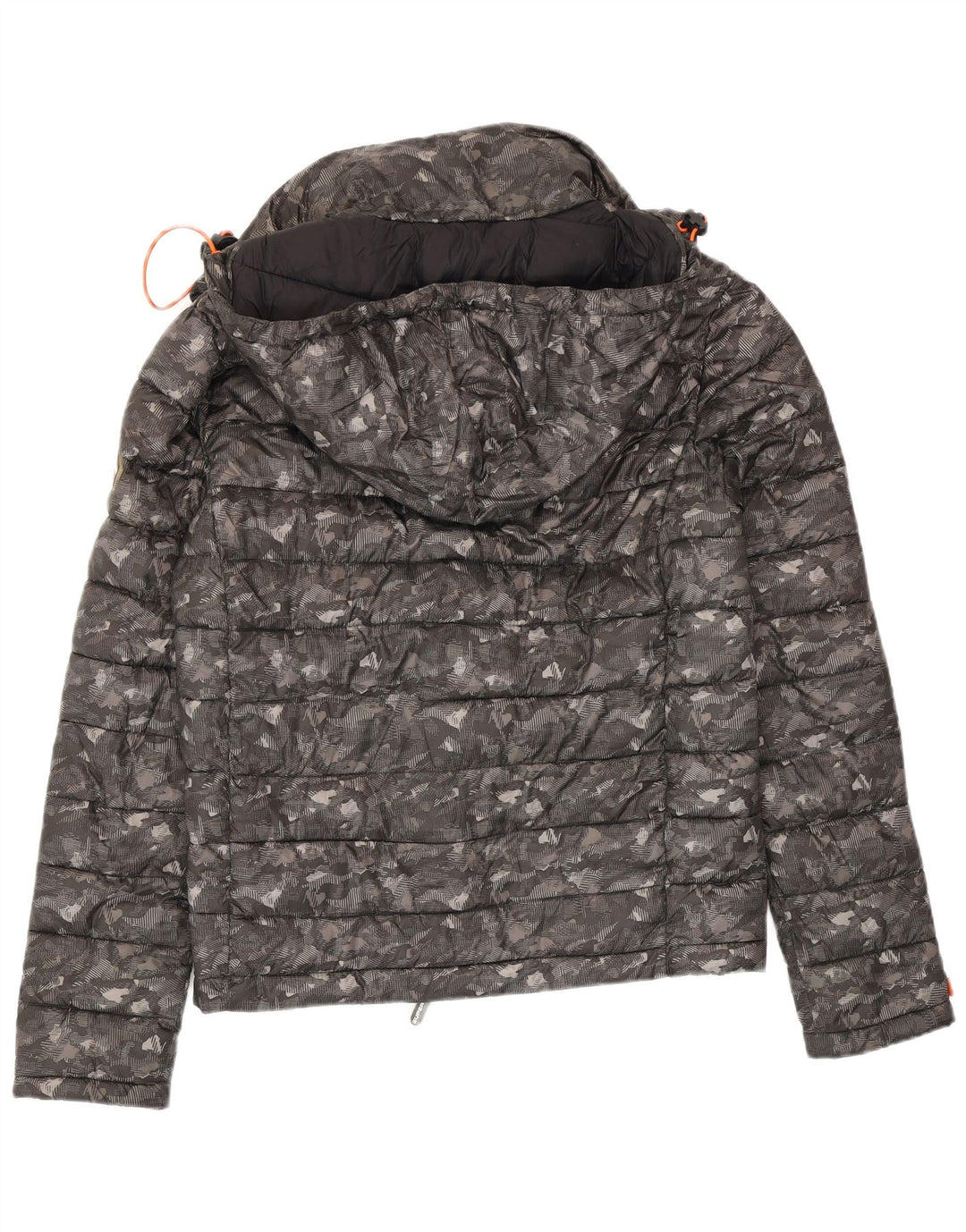 Superdry Womens Hooded Padded Jacket UK 14 Medium Grey Camouflage Polyester