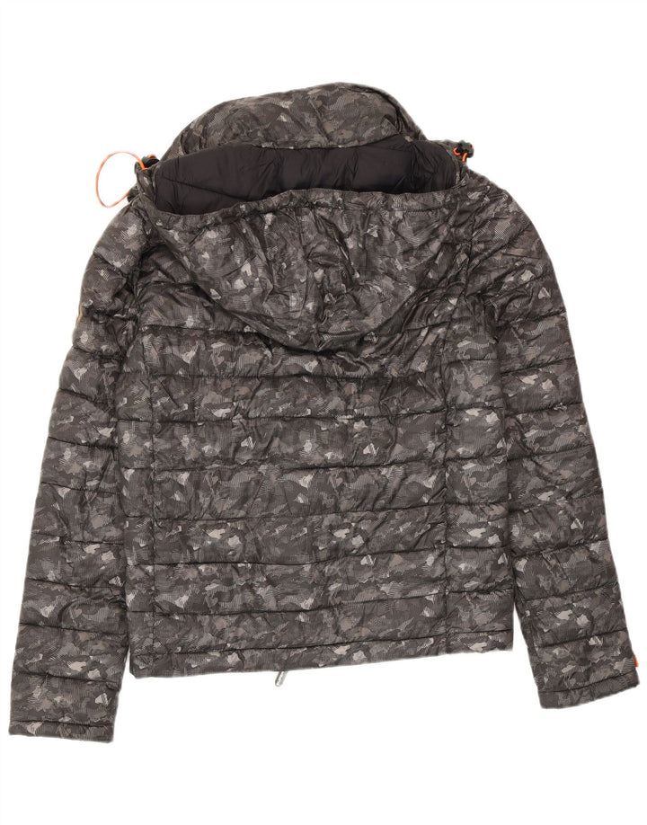 Superdry Womens Hooded Padded Jacket UK 14 Medium Grey Camouflage Polyester
