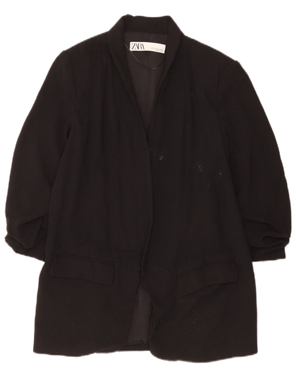 Zara Jaqueta Blazer Feminina Manga 3/4 Aberta Reino Unido 14 Médio Preto Poliéster