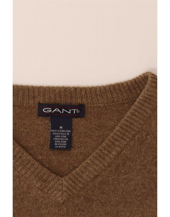 Gant Mens V-Neck Jumper Sweater Medium Brown Flecked Lambswool