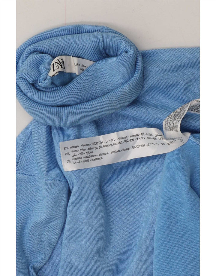 Suéter feminino Zara com gola redonda e viscose azul médio UK 12