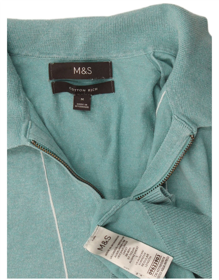 Marks & Spencer Mens Short Sleeve Polo Shirt Medium Turquoise Striped
