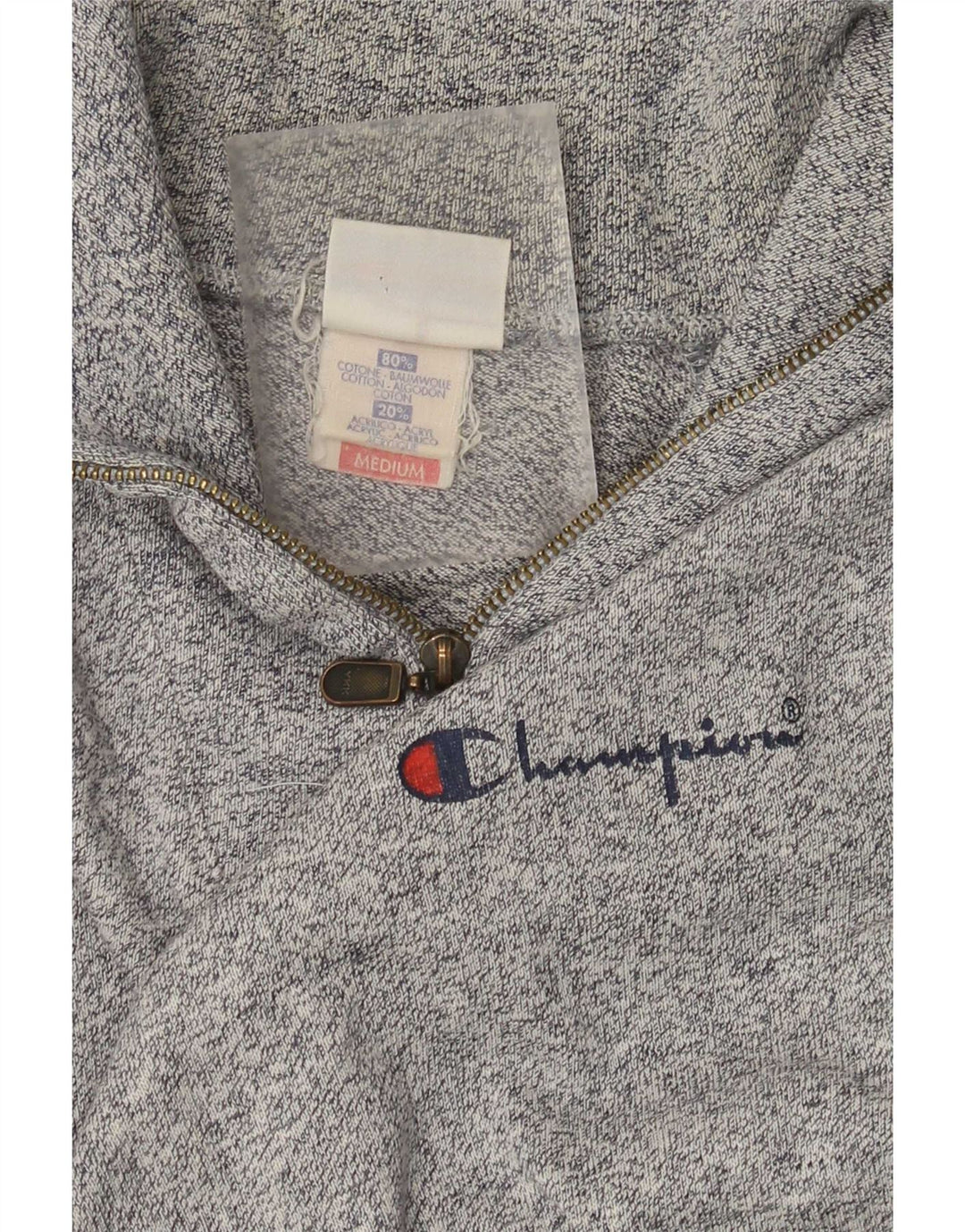 Champion Herre Zip Neck Sweatshirt Jumper Medium Grey Flecked Bomuld